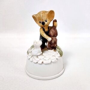 Flambro Porcelain Wind Up Music Box Koala‎ Bear Dog Double Bass Painted Figurine